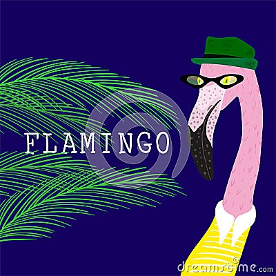 Portrait of Hipster flamingo Vector Illustration